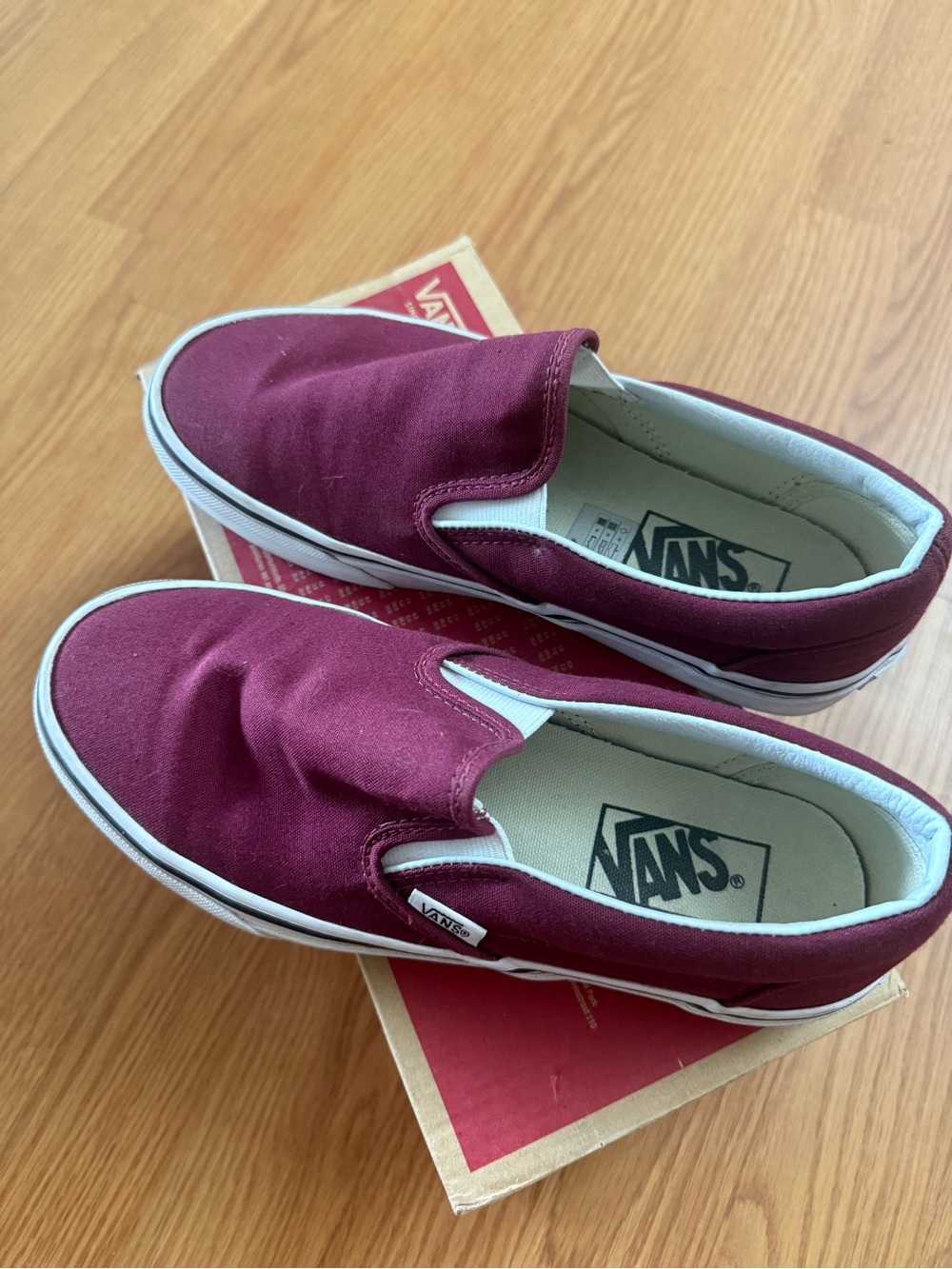 Vans Slip-On Sneakers in Maroon and White